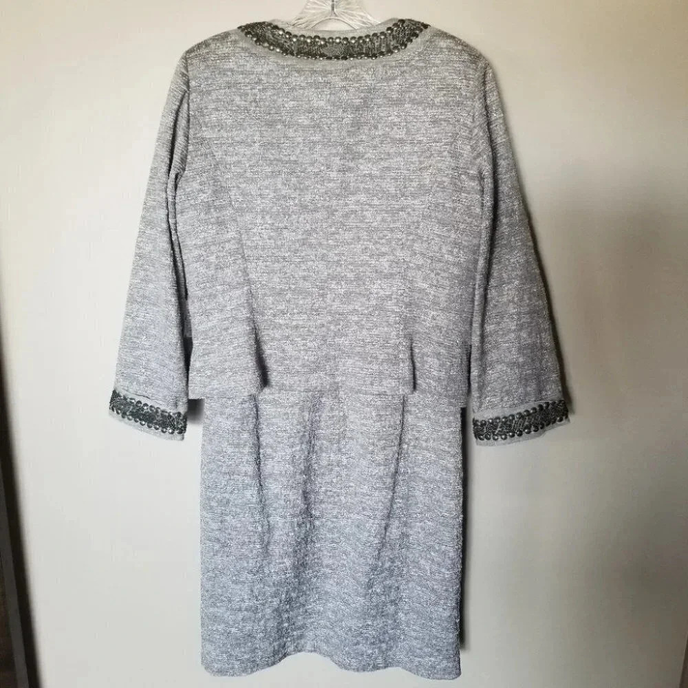 St. John Couture 8 Blazer Dress Set Embellished Metallic Grey Silver - Picture 2 of 15